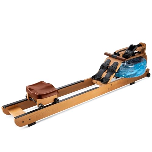 TOPIOM Water Rower Rowing Machine with TM-3 Performance Monitor, Oak Veneer Over Rubber Wood with 400 lbs Max Capacity