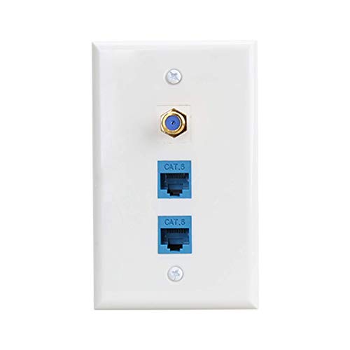 2 Ethernet and 1 Coax Wall Plate,2 Port Cat6 Keystone Female to Female, 1 Port F Type Connector Coax Keystone Female to Female Wall Plate …