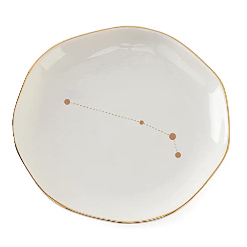 HOME SMILE Zodiac Jewelry Dish,Astrology Gifts for Women Aries,Boho Constellation Ring Trinket Tray,Ceramic White,4'