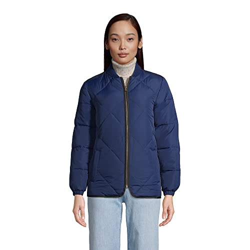 Lands' End Womens Quilted ThermoPlume Bomber Insulated Jacket Deep Sea Navy Regular Small