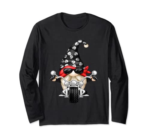 Skull Biker For Xmas Matching Couple With Funny Garden Gnome Long Sleeve T-Shirt