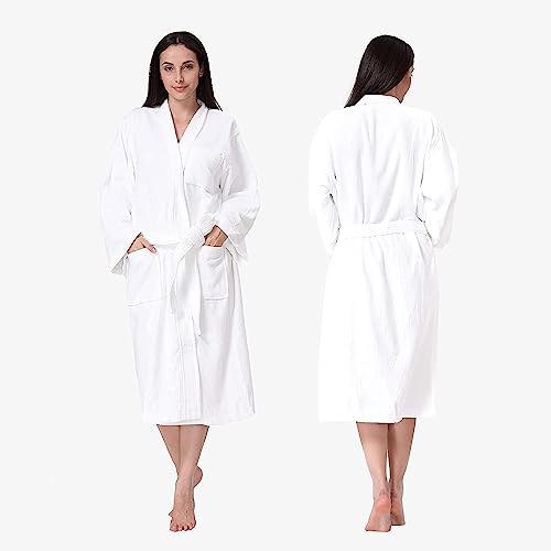 Acanva Women's & Men's Terry Robe Plush Cotton Spa Kimono Bathrobe, Medium, White
