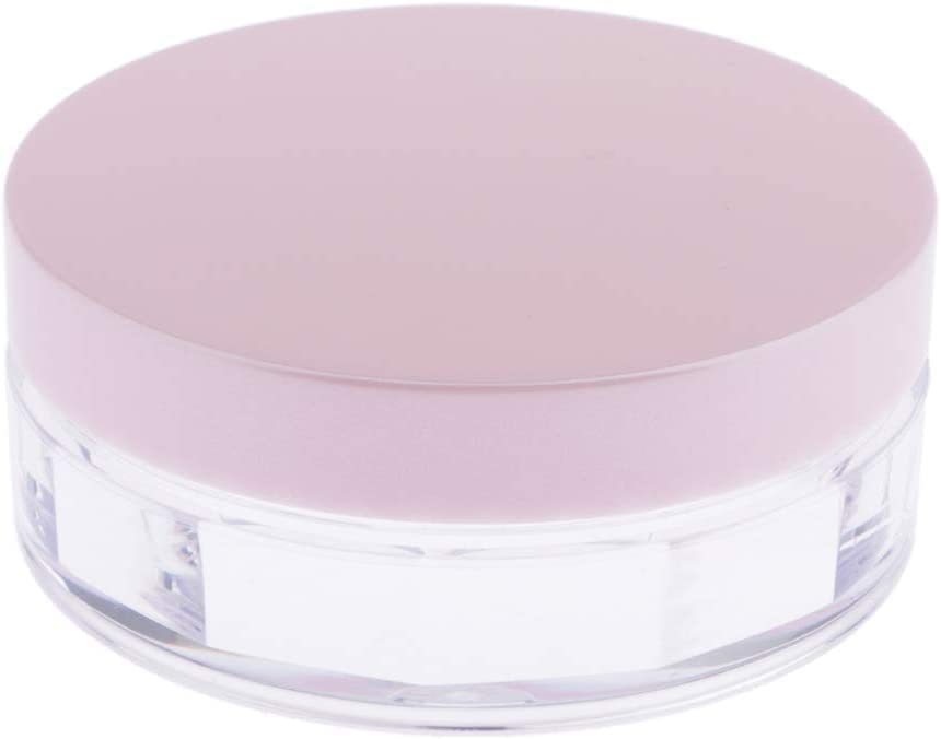 AKOAK Capacity 10 ml(0.33 oz) No Leaks Empty Reusable Plastic Loose Powder Compact Container DIY Makeup Powder Case with Sponge Powder Puff,Elasticated Net Sifter and Pink Threaded Screw Lid
