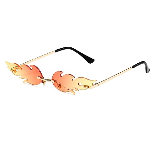 JOVAKIT Fire Flame Sunglasses for Women Men Retro Vintage Rimless Sun Glasses Fire Shaped Frameless Eyeglasses UV Protection (Red&Yellow)