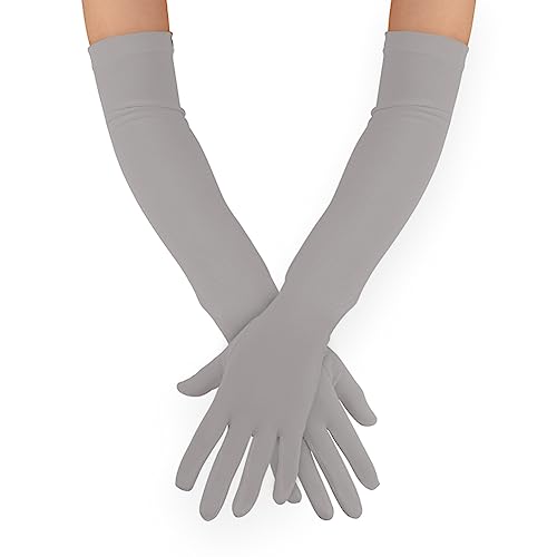UV UPF 50+ Sun Protection Anti-skid Driving Gloves Women Breathable Cotton with Touchscreen Arm Sun Block for Outdoor Sports Summer Activity Evening Party 21.6' Light Grey
