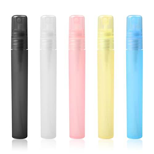 Jawflew 10ml/0.34 oz Mini Portable Pen Perfume Bottle Atomizer Perfume Bottle Refillable Perfume Spray Bottle colored Plastic Pen Shape Bottles for Traveling and Outgoing (Pack Of 5)