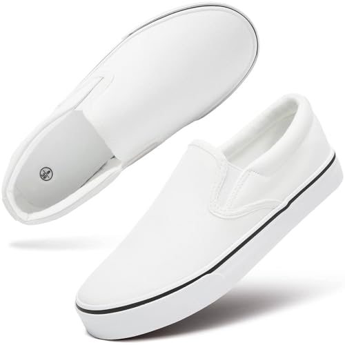 Women's Canvas Slip On Sneakers Fashion Flats Shoes White Canvas Shoes(White.US8)