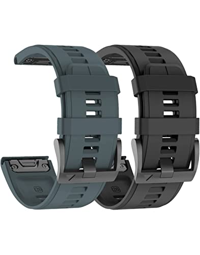 hellosy Compatible with Garmin Fenix 5X Watch Band, 26mm Soft Silicone Quick Release Replacement Watch Strap For Garmin Fenix 5X/ Fenix 5X Plus/Fenix 6X/Fenix 6X Pro/Fenix 7X/Fenix 3/Fenix 3HR/Tactix/Descent/D2/Quatix 3/Enduro (Black+Slate)