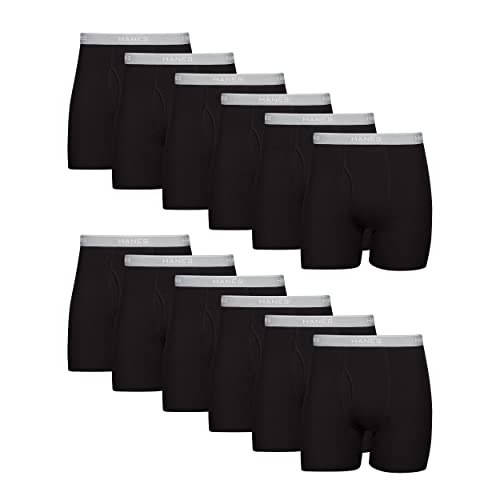 Hanes Men's Boxer Soft Breathable Cotton ComfortFlex Waistband, Multipack Brief Underwear, 12 Pack - Black, Medium