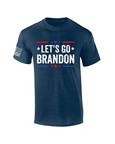 Let's Go Brandon Patriotic FJB Funny Political Men's Short Sleeve T-Shirt Graphic Tee Graphic Tee-Heather Navy-XL