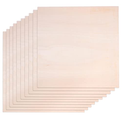 Basswood Sheets 1/16, Craft Wood 10 Pack - 12 x 12 x 1/16 Inch - Cricut Wood Sheets 1.5mm, Plywood Sheets with Smooth Surfaces - Bass Wood for Laser Cutting, Architectural Models, Drawing
