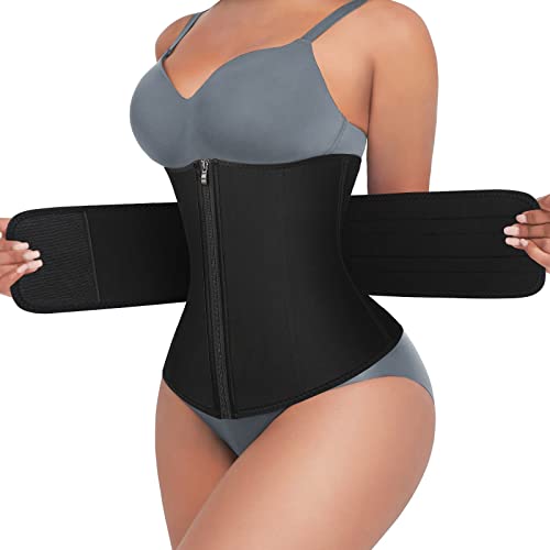 FeelinGirl Women Neoprene Waist Trainer Corset Trimmer Belt Waist Cincher Body Shaper Slimmer (Dark, Medium) Black