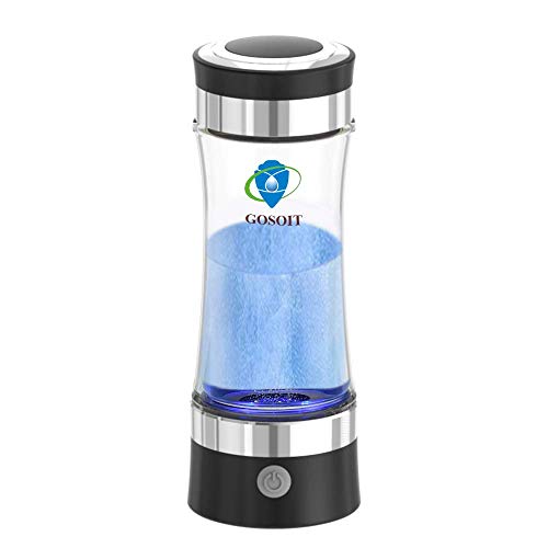 GOSOIT Hydrogen Water Alkaline Glass Bottle with Beautiful LED Indicator,Content Up to PH of 7.5-9.0 Hydrogen Water Generator, Hydrogen Water Bottle with SPE Membrane for Sports and ravel