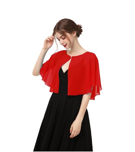 Chiffon Capelet Women's Soft capes Shawls and Wraps for Evening Dress Wedding Cape Cover Up (Red)