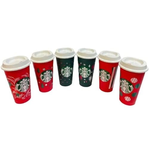 Starbucks Reusable Color Changing 6 Hot Cups - Limited Edition Holiday & Christmas Gift Hot Cups With Lids - 16 Ounces - (Pack of 6)