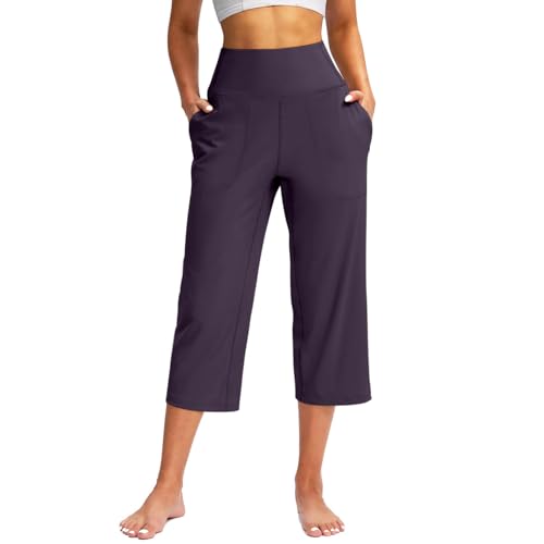 Update Payment Methods on My Account Yoga Capris with Pockets for Women Womens Hiking Pants with Pockets high Waisted Wide Leg Cropped Smoothing Sweatpants(Pocket Outline)(Purple, S)