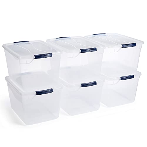 Rubbermaid Cleverstore 30 Quart Latching Stackable Plastic Storage Bins Tote Container with Lid for Work and Home Organization, Clear 6 Count (Pack of 1)
