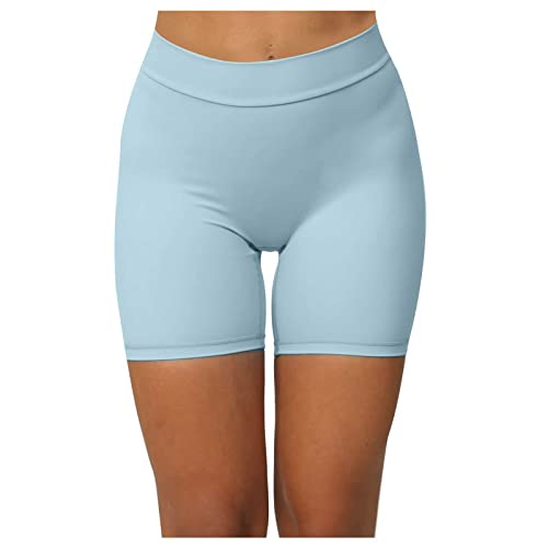 Biker Shorts Women Yoga Pants High Waisted Soft Tummy Control Running Workout Shorts Butt Lifting Compression Leggings Light Blue