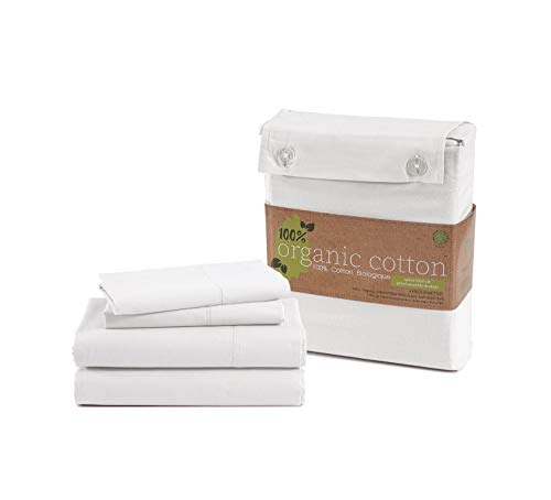 LANE LINEN 100% Organic Cotton White Queen Sheets, 4-Piece Bed Sheets Percale Weave Ultra Soft Set, Natural Cooling, Breathable, Fits Mattress Upto 15' Deep