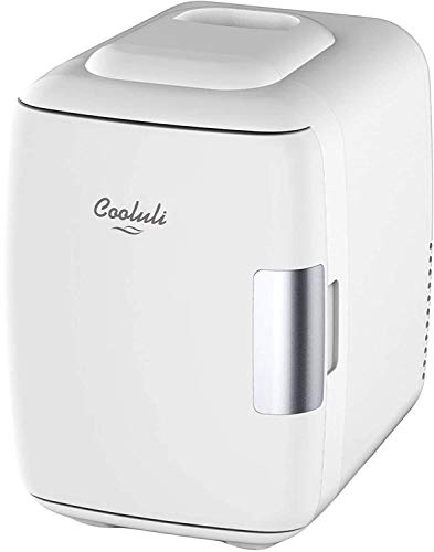 Cooluli Mini Fridge for Bedroom - Car, Office Desk & Dorm Room - Portable 4L/6 Can Electric Plug In Cooler & Warmer for Food, Drinks, Skincare Beauty & Makeup - 12v AC/DC & Exclusive USB Option, White