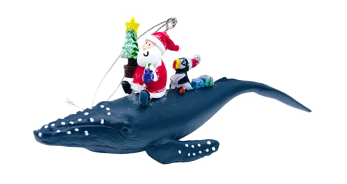 Cape Shore Santa Riding Humpback Whale Tropical Christmas Ornament Resin