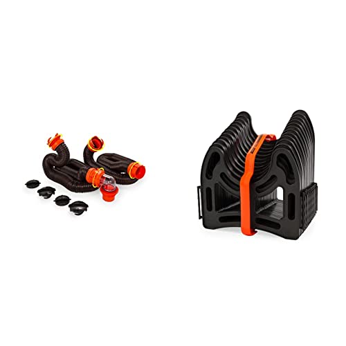 Camco 20' RhinoFLEX 20-Foot RV Sewer Hose Kit, Swivel Transparent Elbow with 4-in-1 Dump Station Fitting-Storage Caps Included, Black, Brown & Sidewinder RV Sewer Hose Support | 10 Feet | Black