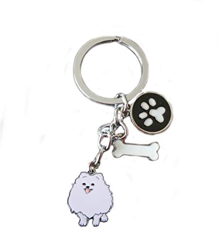 Keychains, Lovely Dog Key-ring Portable Metal Keychain Keyring Key Decor Car Keyring Tag (White Pomeranian)