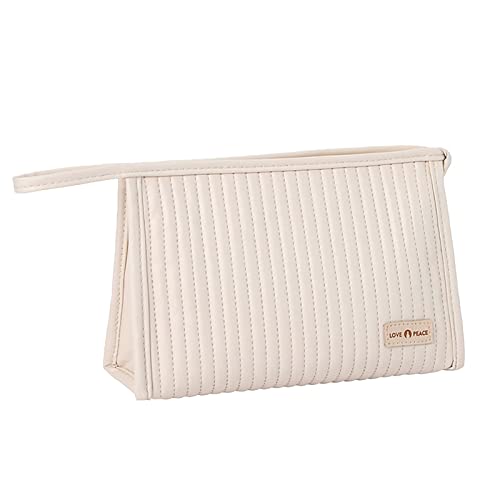 burfocus Cosmetic Bags for Women Small Makeup Bag for Purse Travel Portable Toiletry Bag for Women Waterproof Cute Pink Daily Use Storage Purse with Zipper for Travelling (Beige)