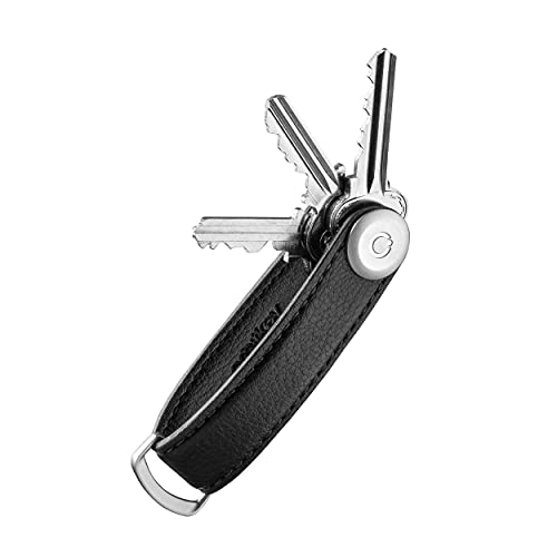 Orbitkey Cactus Leather Key Organizer | Made with Cactus Leather, Stainless Steel Locking Mechanism, Slim & Quiet Profile | Holds up to 7 Keys, Black