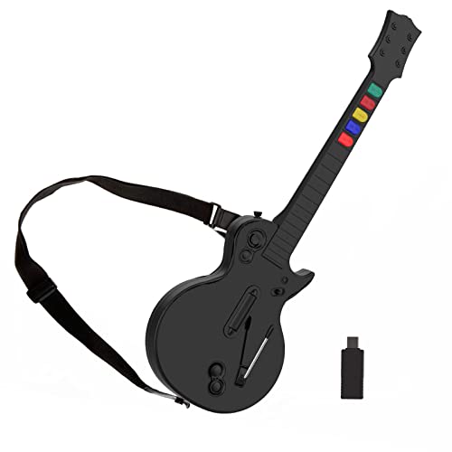 NBCP PC Guitar Hero Controller, Wireless PS3 Guitar Hero with Dongle for PC,Playstation 3 Guitar Hero Rock Band Would Tour Clone Hero Games - Black
