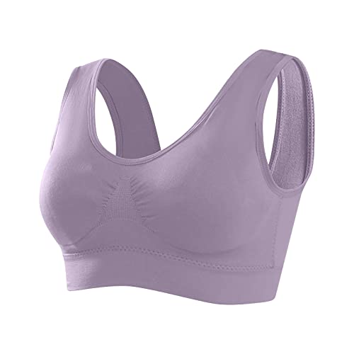 Overstock Deals Women's High Support Seamless Sports Bra Wirefree Yoga Bra Comfort Wireless Push Up Bra Everyday Wear T-Shirt Bra Cropped Tank top Gray M