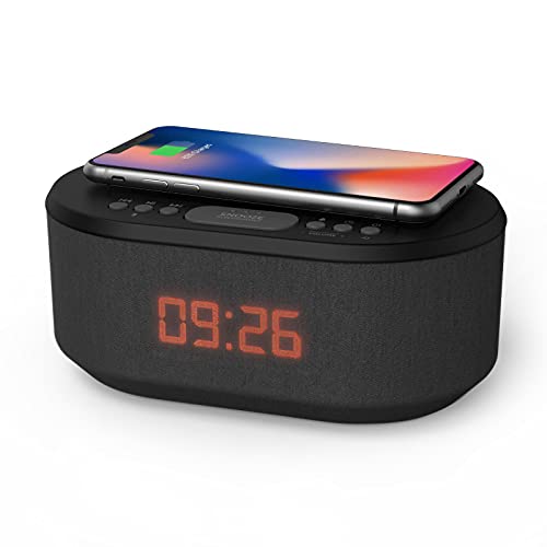 i-box Dawn, Alarm Clock Radio, Alarm Clocks for Bedrooms, FM Radio, Alarm Clock with Wireless Charging, Wireless Speakers with Bluetooth, Digital Alarm Clock, USB Port, Dimmable Night Light (Black)