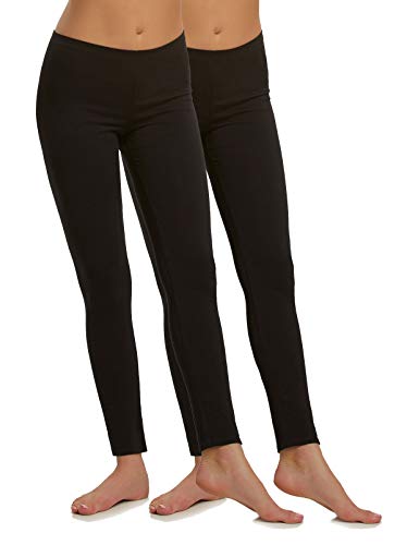 Felina Cotton Modal Leggings - Cotton Leggings for Women (2-Pack) - Extra Lightweight (Black, Large)
