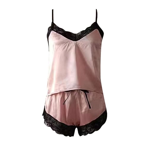 Loungewear Set Women Two Piece Oversized Holiday Pajamas Summer Cotton Pajamas Satin Matching Pajamas Shirts Shorts Pajamas Pink