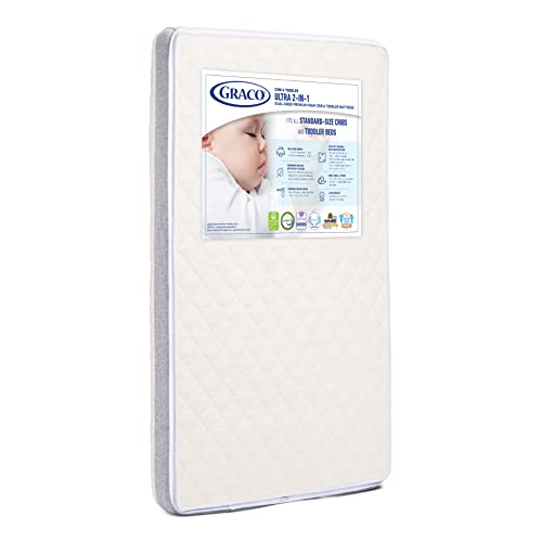 Graco Ultra 2-in-1 Premium Dual-Sided Crib & Toddler Mattress – GREENGUARD Gold and CertiPUR-US Certified, Dual-Sided Mattress for Infant & Toddler, Waterproof Sleep Surface, Machine-Washable Cover