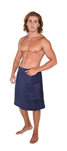 Arus Mens Robe GOTS Certified Organic Turkish Cotton Bathrobe Adjustable Closure Shower and Bath Wrap Navy Marine, Medium