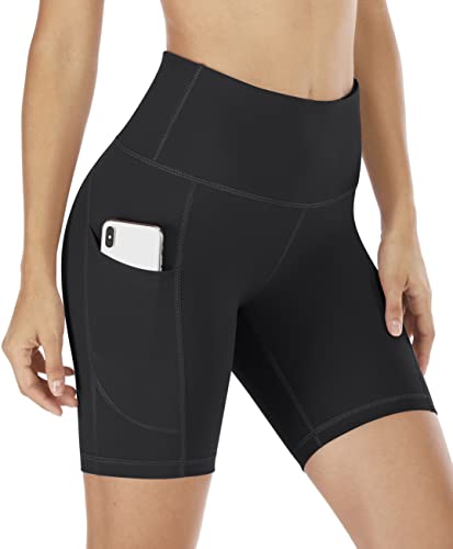 IUGA Biker Shorts Women 6' Workout Shorts Women with Pockets High Waisted Yoga Running Gym Spandex Compression Shorts Black