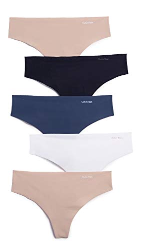 Calvin Klein Women's Invisibles Seamless Thong Panties, 5 Pack, Black/Speakeasy/White Light Caramel, Small