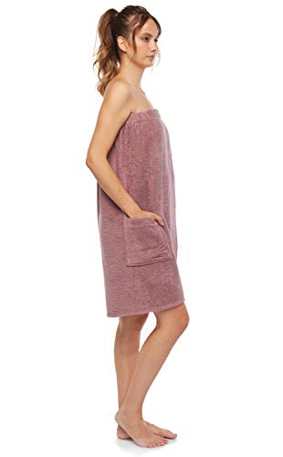 Arus Womens Bathrobe GOTS Certified Organic 100% Turkish Terry Cotton Robe Adjustable Closure Bath Wrap Plum, Small