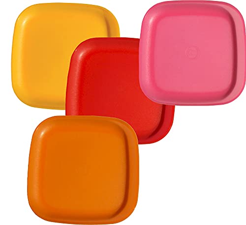 Tupperware Square 8 Inch Luncheon Plates Set of 4 in Orange Yellow Red Pink