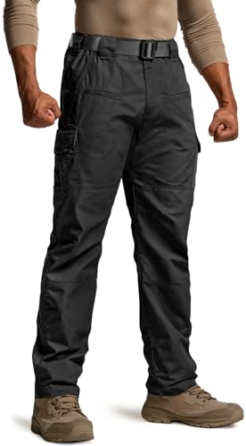CQR Men's Tactical Pants, Water Resistant Ripstop Cargo Pants, Lightweight EDC Work Hiking Pants, Outdoor Apparel, Raider Black, 32W x 32L