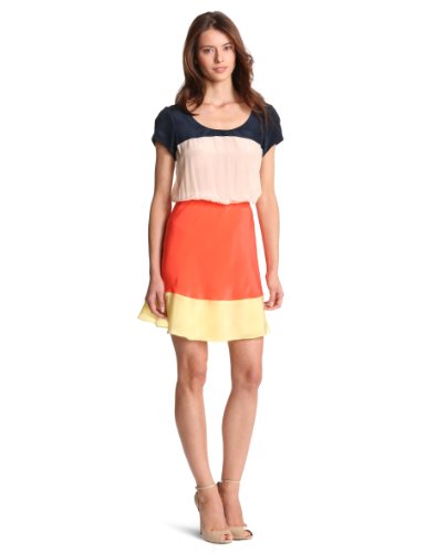 Julie Dillon Women's Short Sleeve Colorblock Waisted Dress, Lobster Multi, 8