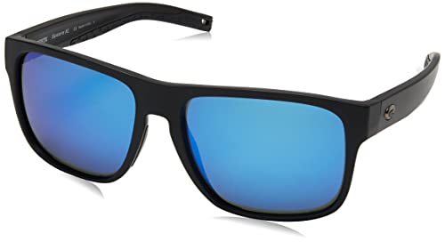 Costa Del Mar Men's Spearo XL Fishing and Watersports Polarized Square Sunglasses, Matte Black/Blue Mirrored Polarized-580G, 59 mm
