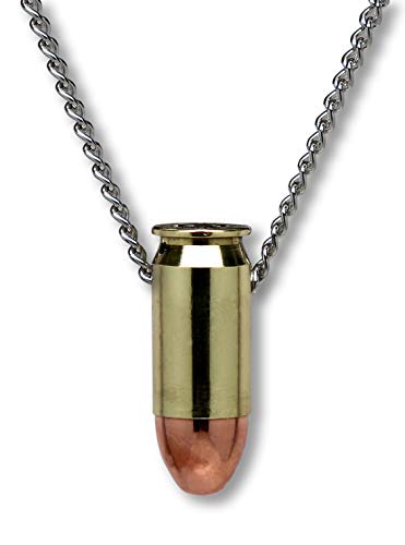 Real Metal 45 Caliber Bullet Necklace Hand Polished Brass and Copper Finish 24 Inch Neck Chain