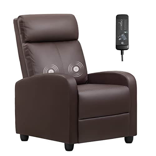 Furniwell Massage Recliner Chair for Living Room Adjustable PU Leather Reclining Chair Home Theater Seating Modern Winback Single Sofa for Adults with Footrest (Brown)