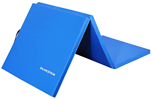 BalanceFrom 1.5' Thick Three Fold Folding Exercise Mat with Carrying Handles for MMA, Gymnastics and Home Gym, Blue