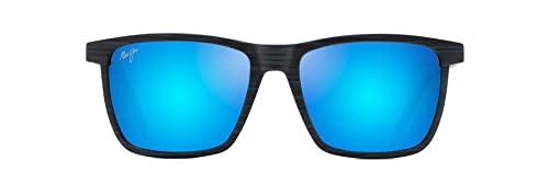 Maui Jim Men's and Women's One Way Polarized Rectangular Sunglasses, Dark Navy Stripe/Blue Hawaii, Large