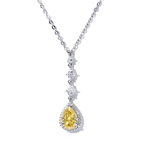Moissanite Necklaces for Women I Certified Fancy Vivid SI Color Golden Canary Yellow Diamond Moissanite Long Necklace for Women 15-18 inches I 18K White Gold Plated Sterling Silver Chain Necklace
