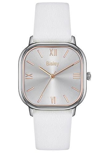 Bisley Ladies Watches White Leather Strap Analog Square Watch Simple Waterproof Watch