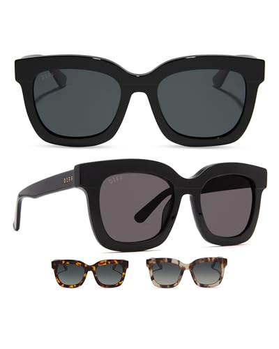 DIFF Carson Designer Black Square Oversized Sunglasses for Women UV400 Polarized Protection